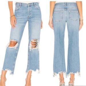 WE THE FREE PEOPLE Maggie Distressed Denim Ripped Light Blue Cropped Ankle Jeans